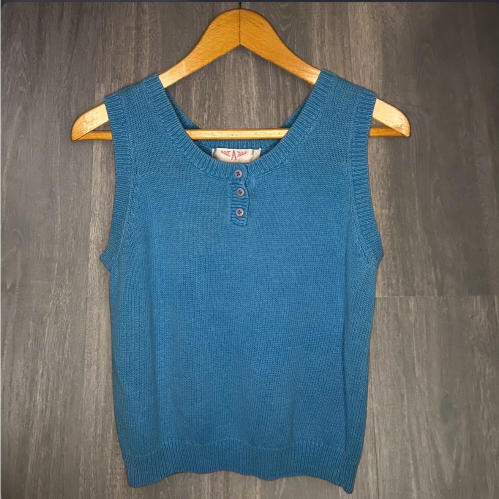 American Weekend Blue Knit Sweater‎ Vest Button Front Size M